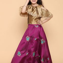 ADIVA Girls Gold-Toned & Magenta Solid Ready to Wear Lehenga & Blouse with Dupatta-4