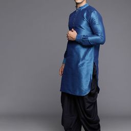 Manu Men Solid Kurta with Dhoti Pants & Self Designed Nehru Jacket image 4