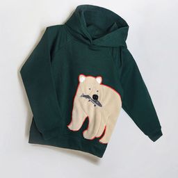 Cherry Crumble Kids Green & Beige Fuzzy Bear Applique Hooded Sweatshirt-image-16