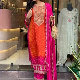 GoSriKi Ethnic Motifs Printed Sequinned Kurta with Trousers & Dupatta image 4