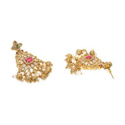 Rubans 22K Gold Plated Ruby & Cubic Zirconia Studded Jewellery Set with Gold & Pearl Beads image 2