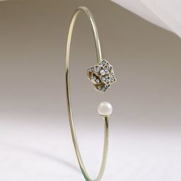 TOKYO TALKIES X rubans FASHION ACCESSORIES Women Gold-Toned & White Handcrafted Gold-Plated Bangle-Style Bracelet-image-8