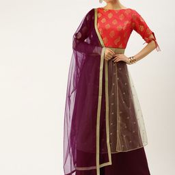Ethnovog Beige  Purple Printed Made to Measure Lehenga  Blouse With Dupatta-picture-12