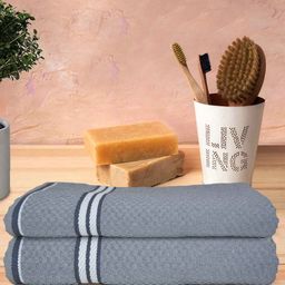 Athom Trendz Popcorn Grey 2 Pieces Textured 300 GSM Organic Cotton Super Soft Bath Towels-55