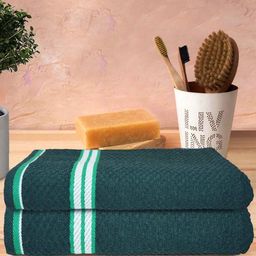 Athom Trendz Green & White 2 Pieces Popcorn Textured Organic Cotton Super Soft Bath Towels-57