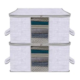 Kuber Industries Grey 2 Pieces Jute Printed Underbed Storage Bag-38