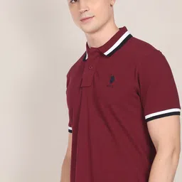 u.s. polo assn. U S Polo Assn Men Red Pure Cotton Heritage Tipped Polo Collar T-shirt-picture-1