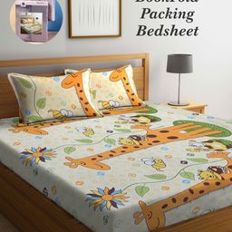 Arrabi Bookfold Yellow & Orange Printed 300 TC King Bedsheet & Pillow Covers-26