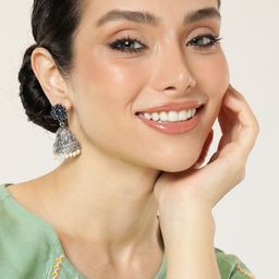 AITIHYA Ethnic Stones Oxidised Dome Shaped Jhumkas Earrings-55