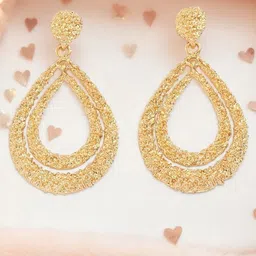 OOMPH Textured Double Layered Teardrop Shaped Drop Earrings-17