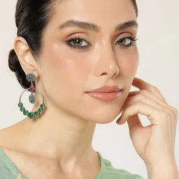 AITIHYA Circular Stone Studded Oxidised Chandbalis Earrings-48