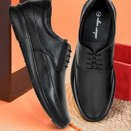 Allen Cooper Men Black Textured Leather Derbys Formal Shoes-image-5