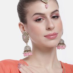 Peora Women Gold-Plated Kundan Studded Earrings & Maangtikka Set-19