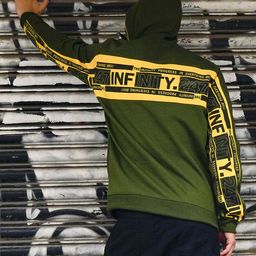The Indian Garage Co Men Olive Green & Yellow Printed Hooded Sweatshirt-image-26