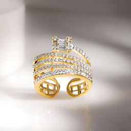 Rubans Gold-Plated AD Studded Adjustable  Rail Finger  Ring-53