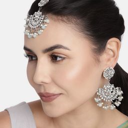 I Jewels Blue & Silver-Toned Stone Studded & Beaded Jewellery Set-image-50