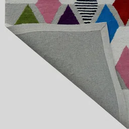 MRIC White Geometric Hand-Tufted Rectangular Woollen Carpet image 3
