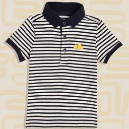 mothercare Infant Boys Navy Blue & White Striped Polo Collar T-shirt-image-65