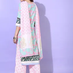 Vishudh Women Blue Floral Printed Kurta with Palazzos & With Dupatta image 2