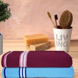 Athom Trendz Living Maroon & Blue 2Pcs Popcorn Textured Pure Cotton Super Soft Bath Towels-10