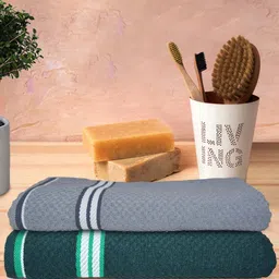 Athom Trendz Living Grey & Green 2 Pcs Popcorn Textured Pure Cotton Super Soft Bath Towels-15
