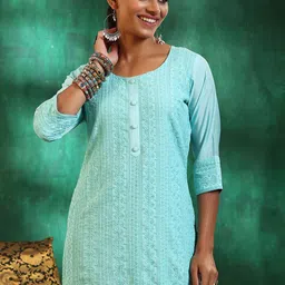 Libas Women Floral Embroidered Regular Sequinned Kurta with Palazzos & With Dupatta image 4