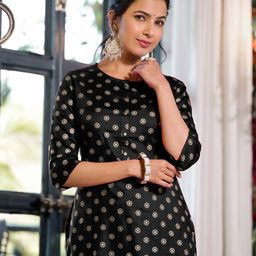 KALINI Black Ethnic Motifs Printed Regular Kurta with Dhoti Pants-picture-9