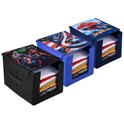 Kuber Industries Black & Blue 3 Pieces Marvel Non-Woven Foldable Shirt Box-44