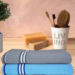 Athom Trendz Living Grey & Blue 2 PiecesPopcorn Textured 300 GSM Pure Cotton Bath Towels-picture-19