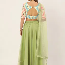 Ethnovog Green  White Printed Mirror Work Made to Measure Lehenga  Blouse With Dupatta image 2