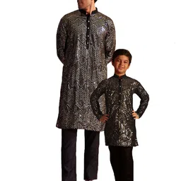 VASTRAMAY Boys Embroidered Regular Sequinned Kurta & Pyjamas-48