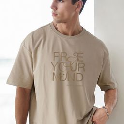 NOBERO Typography Printed Pure Cotton Drop-Shoulder Sleeves Oversized T-shirt-picture-34