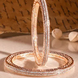 Rubans Set of 2 22K Rose Gold-Plated Cubic Zirconia Studded Handcrafted Premium Bangles image 3