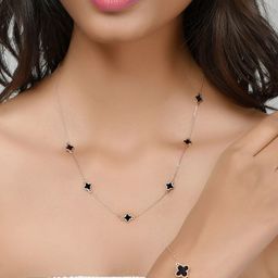 AQUASTREET Black & Rose Gold-Toned Rose Gold-Plated Combo of Clover Necklace & Bracelet-44