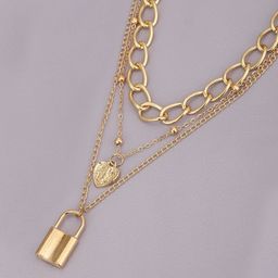 Carlton London Women Gold-Plated Triple Chain with Dangling Heart & Lock Necklace-16