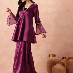 all about you Satin Finish Empire Kurta Sets With Dupatta image 4