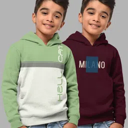 HELLCAT Boys Green & Burgundy Pack Of 2 Colourblocked Hooded Sweatshirt-image-85