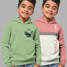 HELLCAT Boys Set Of 2 Green & Pink Printed Hooded Sweatshirt-17
