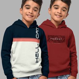 HELLCAT Boys Set Of 2 Blue & White Printed Hooded Sweatshirt-9