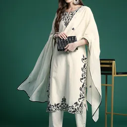 Indo Era Ethnic Motifs Embroidered Regular Pure Cotton Kurta with Trousers & Dupatta-image-35