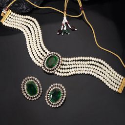 Peora White & Green Gold-Plated Handcrafted Beaded Jewellery Set-36