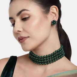 I Jewels Green Pearl Multi-Strand Gold-Plated Jewellery Set-11