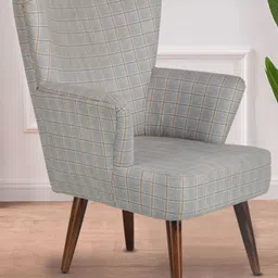 GLOBALLY INDIAN Grey And Brown Printed Accent Wooden Lounge Chair-image-12