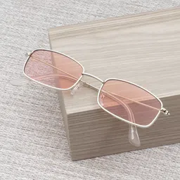 Ted Smith Unisex Pink Lens & Gold-Toned Rectangle Sunglasses With UV Protected Lens-42