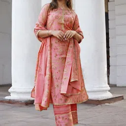 Libas Floral Printed Regular Sequinned Kurta with Palazzos & With Dupatta-3