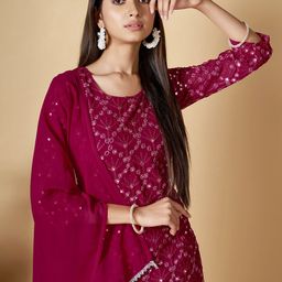 ZARIMO Embroidered Regular Mirror Work Kurta With Sharara & Dupatta image 2