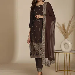 Anouk Ethnic Motifs Printed Straight Kurta With Trousers & Dupatta image 5