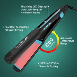 Ikonic Me 2 in 1 Straight & Curl Wide Hair Styler with Dual-Function - Black & Teal image 5