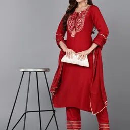 AHIKA Floral Embroidered Mirror Work Kurta with Trousers & With Dupatta image 2