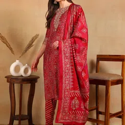 KALINI Ethnic Motifs Printed Regular Kurta with Trousers & With Dupatta image 5
